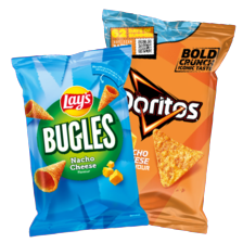 Doritos zak à 170 gram
of Lay’s bugles
zak à 125 gram
